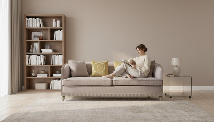 Italienesch Stil Miwwelen Dräisëtzer Sofa Canapé Polster Sofas Holz Textil
