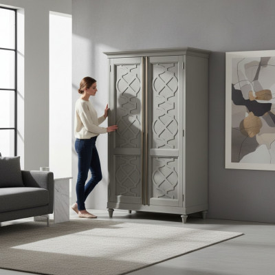 Kleederaschaf Holz Schaf Schief Holz Garde-robe Miwwelen Design