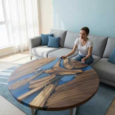Ronn Dëscher Iessdësch Design Dësch Modern Mier Floss Miwwelen 90 cm