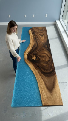 Epoxidharz Esstisch echt Dekoholz massiiv Miwwel Waasserfall Epoxy Dësch