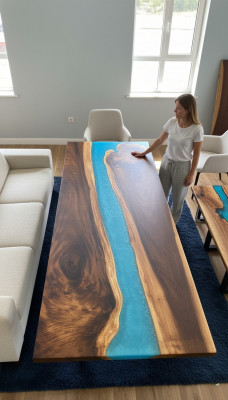 Dëscher Iessdësch Design Dësch Modern Mier Floss Miwwelen Dëscher Epoxid