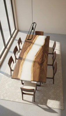 Waasserfall Epoxy Dësch Gossbarz Iessdësch Epoxidharz Eechte Holz Massiv