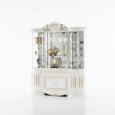 Vitrine Italienesch Miwwelen Wunnzëmmer Schaf Wäiss Gold Glasvitrine Schief Nei