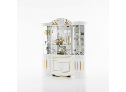 Vitrine Italienesch Miwwelen Wunnzëmmer Schaf Wäiss Gold Glasvitrine Schief Nei