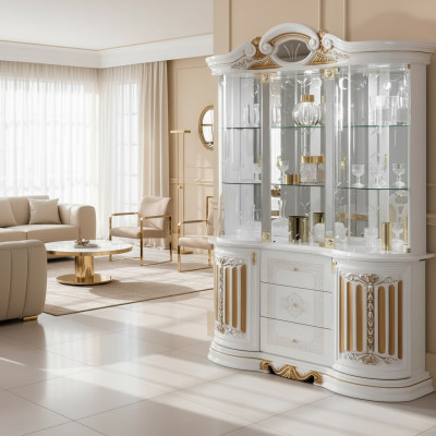Italienesch Luxusmiwwelen XXL Vitrin Kommodeschaf Glas Designer Schaf Neit