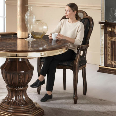 Stull mat Armlehn Luxus Design Stull Textil Miwwel Eensëtzer Holz Lenstull Nei