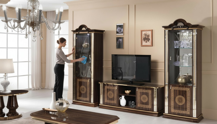 Italienesch Wunnwand Miwwelen Schaf Vitrin rtv 3tlg. Set Luxus TV Vitrinnen Glas