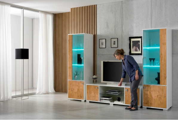 Wunnwand 3-Deel. RTV + 2x Vitrinn Design Italienesch Miwwelen Wunnzëmmert Luxus Miwwelen