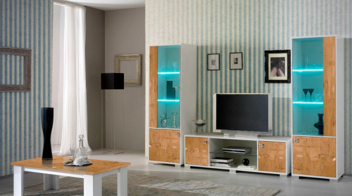 Wunnwand 3-Deel. RTV + 2x Vitrinn Design Italienesch Miwwelen Wunnzëmmert Luxus Miwwelen