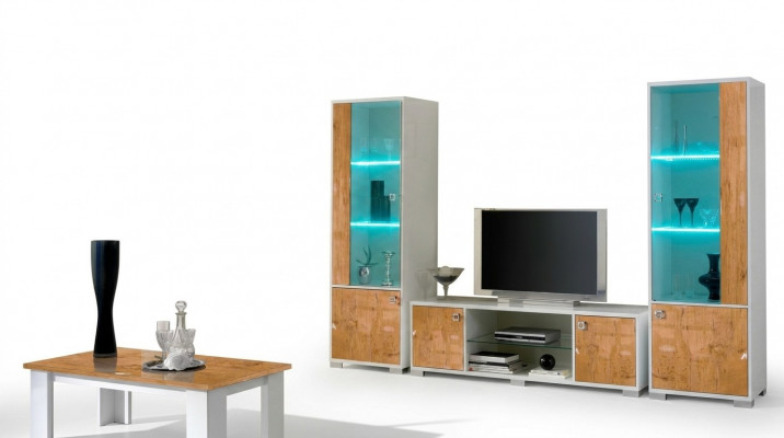 Wunnwand 3-Deel. RTV + 2x Vitrinn Design Italienesch Miwwelen Wunnzëmmert Luxus Miwwelen