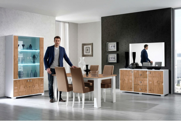 Iesszëmmer Garnitur Set Rtv Dësch 4x Stull Vitrin 7tlg Komplett Luxus Miwwelen Nei