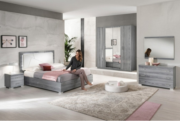 Italienesch Miwwelen 4tlg. Schlofzëmmer Set Bett 2x Nuetsdësch Kleederschaf Nei