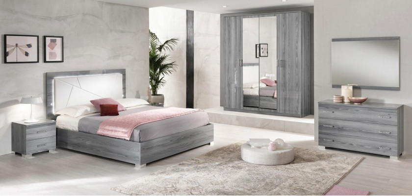 Italienesch Miwwelen 4tlg. Schlofzëmmer Set Bett 2x Nuetsdësch Kleederschaf Nei