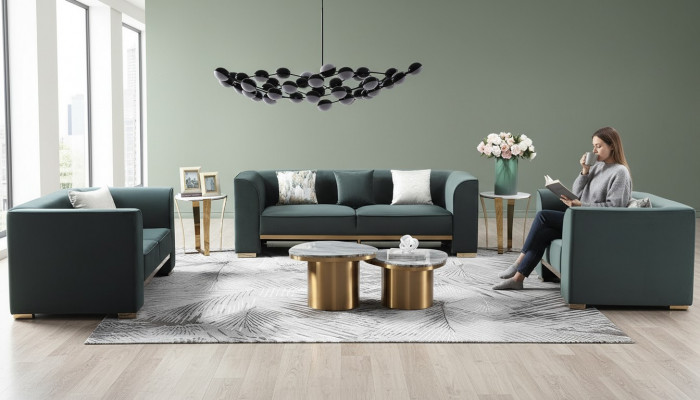 Sofagarnitur 321 Sëtz Set 2x Niewendësch 2x Dësch Luxus Miwwelen 7tlg. Nei