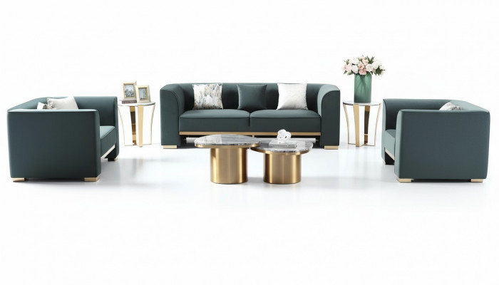 Sofagarnitur 321 Sëtz Set 2x Niewendësch 2x Dësch Luxus Miwwelen 7tlg. Nei