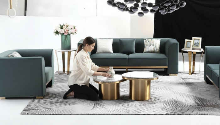 Designer ronnen Dësch fir d'Wunnzëmmer, Kaffisdësch, Sofa Dësch, Marmor-Säitedësch