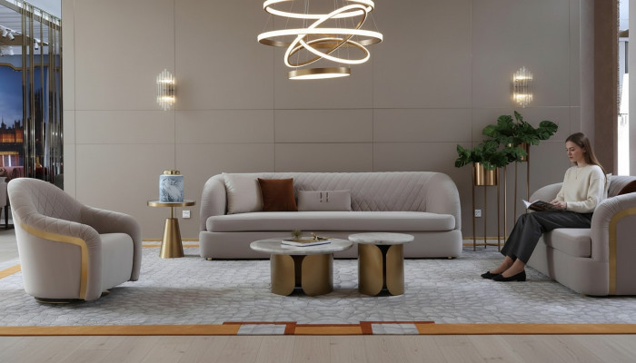Dreisëtzer Textil Couch Polster Design Sofa 3er Sëtz Sofas Miwwelen Grousst Sofa Nei