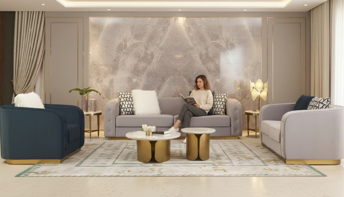 Luxus Hotel Miwwelen Sëtzgruppen Sofa-Sortiment Polstermiwwelen Wunnzëmmer Dräisëtzer Couch