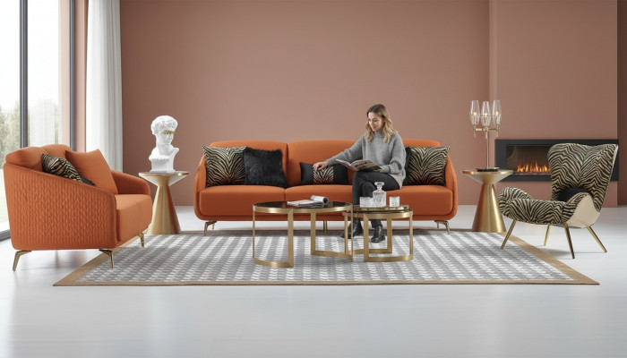 Däisitzer Canapé Polster Design Sofa Moderne 3er Sëtz Sofa Zëmmer Miwwelen Orange