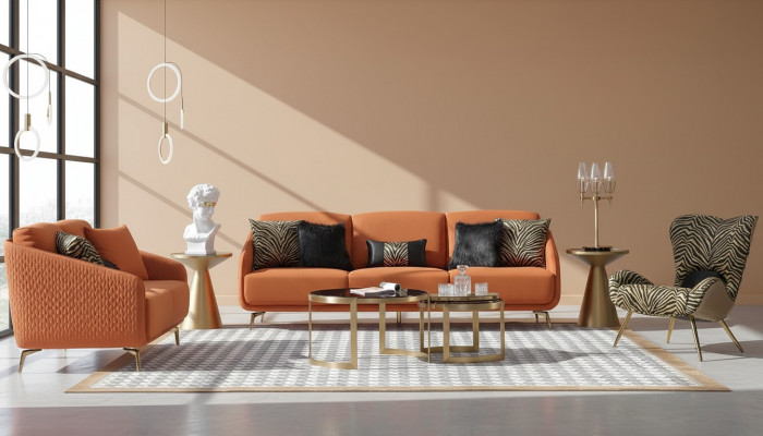 Däisitzer Canapé Polster Design Sofa Moderne 3er Sëtz Sofa Zëmmer Miwwelen Orange