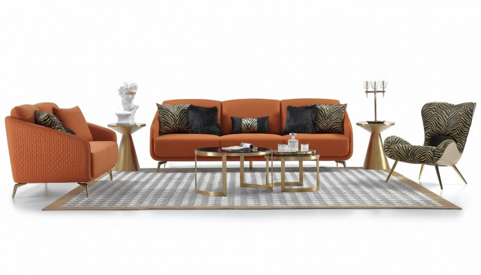 Däisitzer Canapé Polster Design Sofa Moderne 3er Sëtz Sofa Zëmmer Miwwelen Orange