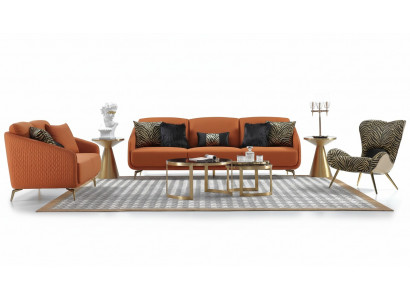 Däisitzer Canapé Polster Design Sofa Moderne 3er Sëtz Sofa Zëmmer Miwwelen Orange