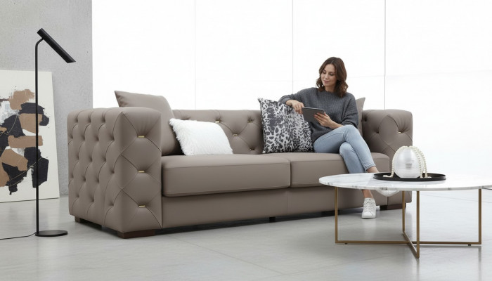 Dräisëtzer Canapé Polster Design Sofa Modern Sëtz Sofas Chesterfield Luxus Miwwelen