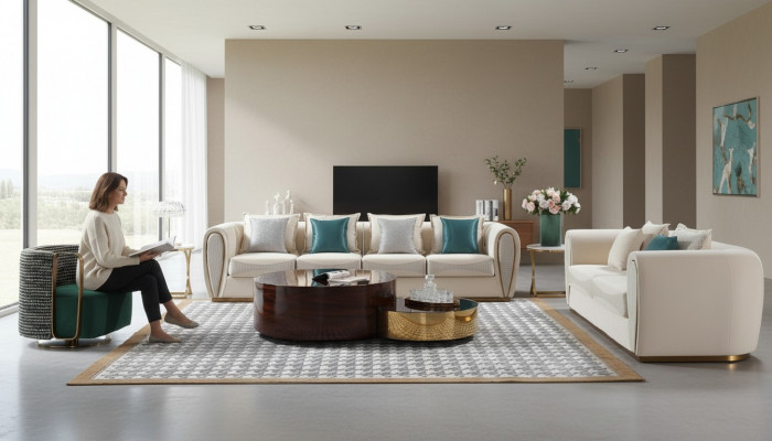 Sofagarnitur 3+2+1 Sëtzer Set Design Zofa Polster Couchen Modern Textil Relax