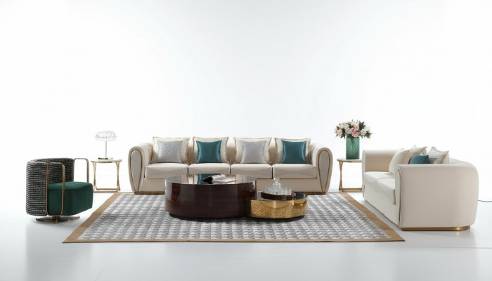 Sofagarnitur 3+2+1 Sëtzer Set Design Zofa Polster Couchen Modern Textil Relax