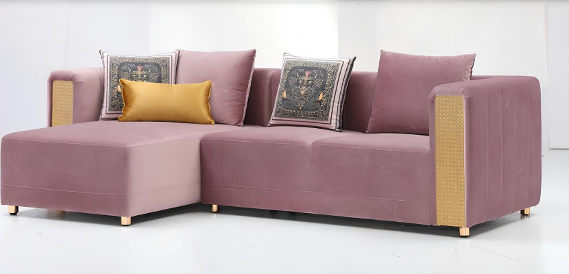 Eckcouch L-Form Dësch Stoffer Ecke Wunnzëmmer Luxus Miwwelen Sofa Couch 3 Deeler