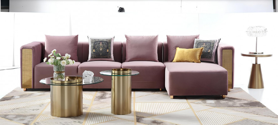 Eckcouch L-Form Dësch Stoffer Ecke Wunnzëmmer Luxus Miwwelen Sofa Couch 3 Deeler