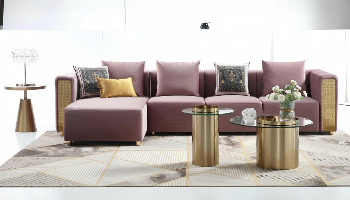 Eckcouch L-Form Dësch Stoffer Ecke Wunnzëmmer Luxus Miwwelen Sofa Couch 3 Deeler