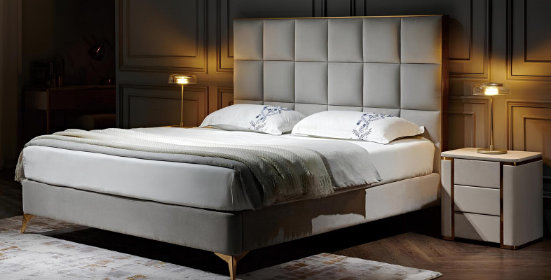 Bett 2x Nuetsdësch 3 tlg. Schlofzëmmer Set Designer Luxus Grupp Nei Garnitur
