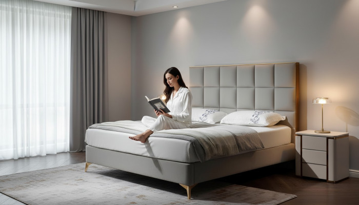Design Bett Schlofkummer Better Textil Hotel Luxus Polster Setz Stoff Miwwelen Nei