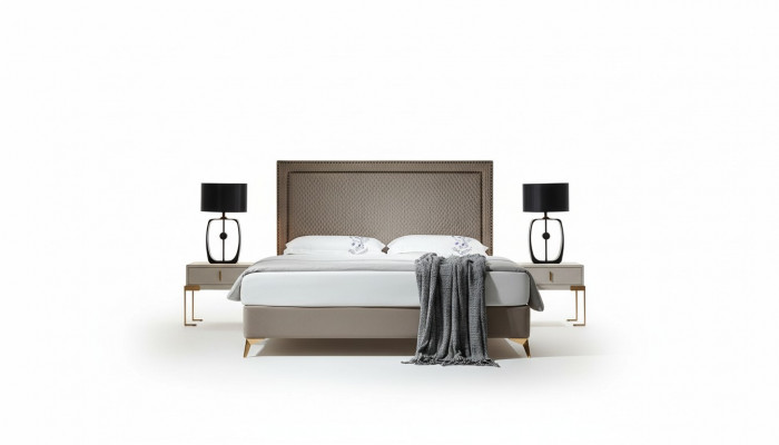 Bett 3tlg. Schlofzëmmer Set Design Luxus Schlofzëmmer Hotel Miwwelen 2x Nopeschdësch