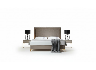 Bett 3tlg. Schlofzëmmer Set Design Luxus Schlofzëmmer Hotel Miwwelen 2x Nopeschdësch