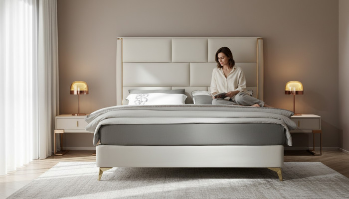 Bett 3-Stéck Schlofzëmmer Set Design Modern Luxus Schlofzëmmer Nuetsdësch Better