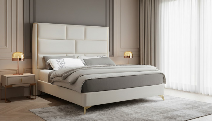 Bett 3-Stéck Schlofzëmmer Set Design Modern Luxus Schlofzëmmer Nuetsdësch Better