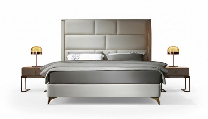 Bett 3-Stéck Schlofzëmmer Set Design Modern Luxus Schlofzëmmer Nuetsdësch Better
