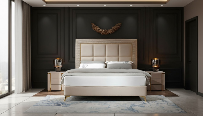Bett 2x Nuetsdësch 3tlg. Schlofzëmmer Set Design Luxus Schlofzëmmer Komplett Nei