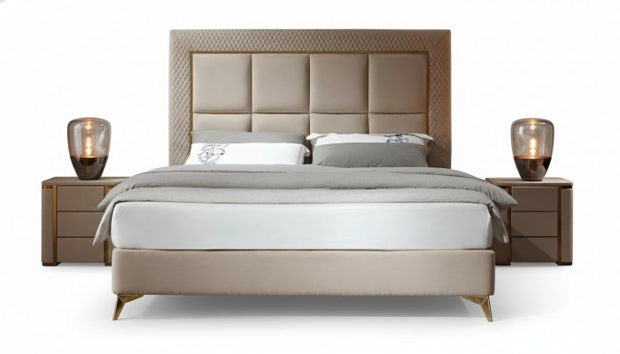 Bett 2x Nuetsdësch 3tlg. Schlofzëmmer Set Design Luxus Schlofzëmmer Komplett Nei