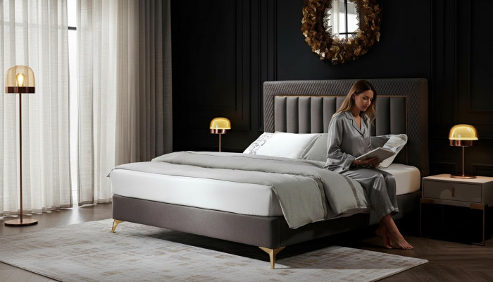 Schlofzëmmer Komplett Bett 2x Nuetsdësch 3tlg. Set Design Luxus Komplett Setzer