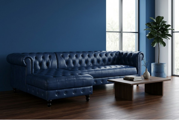 Chesterfield Eckskultur Sofa Couch Polstersofa klassesch Miwwelen