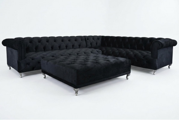 Chesterfield Ecksofa Design Couch Polster Eckgarnitur + Hocker Eckcouch