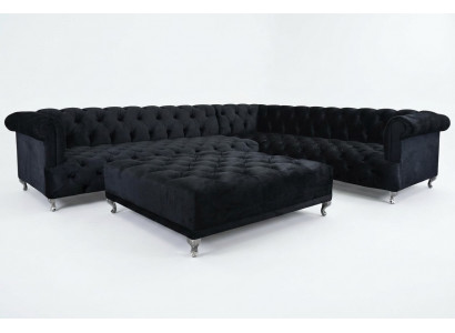Chesterfield Ecksofa Design Couch Polster Eckgarnitur + Hocker Eckcouch