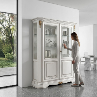 Vitrinen Wunnzëmmer Wäiss Schief Anrichte Wäiss hell Vitrine Schaf Klassesch
