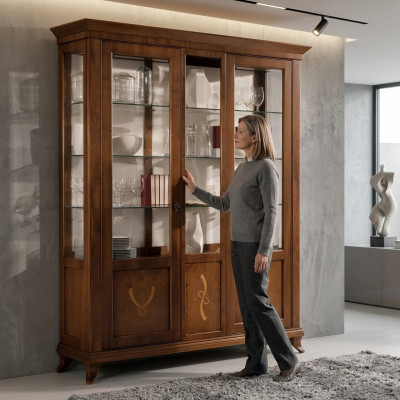 Vitrin Wunnzëmmer Miwwelen Anrichte Massiv Holz Vitrinen Glas Schaf Echt Holz