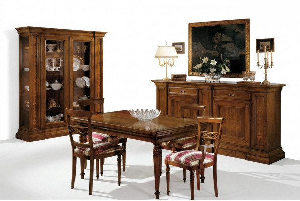 Kompletten Iessdësch 4 Stull Iesszëmmer Set Iess Grupp Holz Set Vitirine Kommode