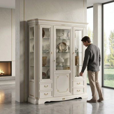 Vitrinn Wunnzëmmer Miwwelen Kommode Massivt Holz Vitrinne Glas Schaf Echt Holz