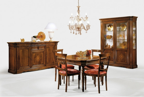Iesszëmmer Set Iessdësch 4x Stull Kommode Vitrin Garnitur Dësch Grupp 7tlg Miwwelen